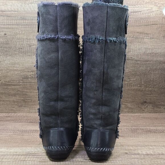 Tory Burch Amelie Women's Size 6.5 Gray Suede Shearling Fur Tall Boots - Picture 4 of 9